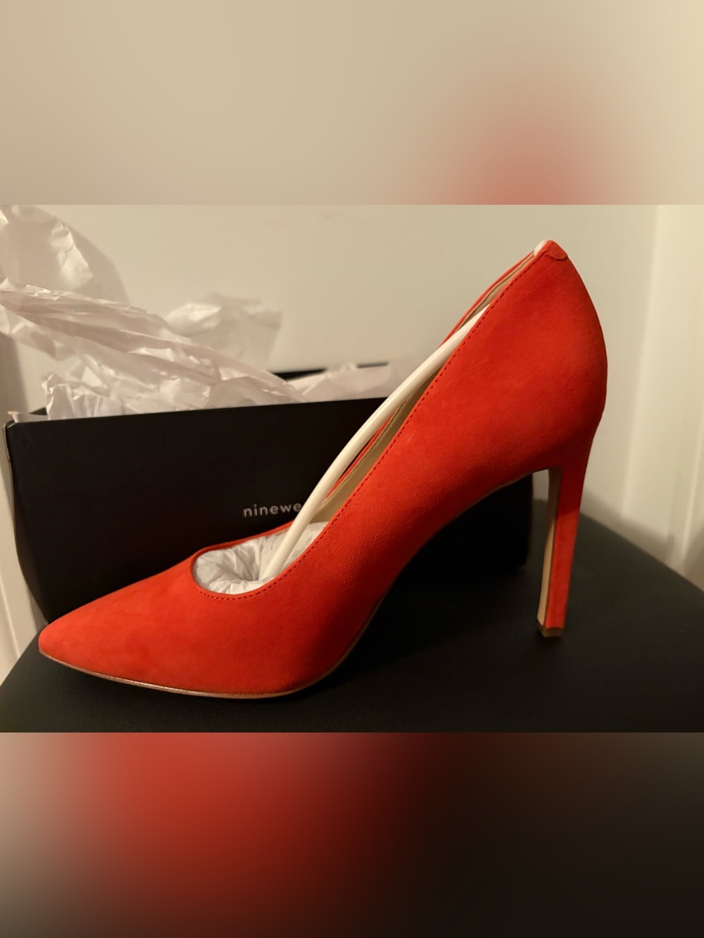 Nine West Bright Orange Suede Pointed Pump